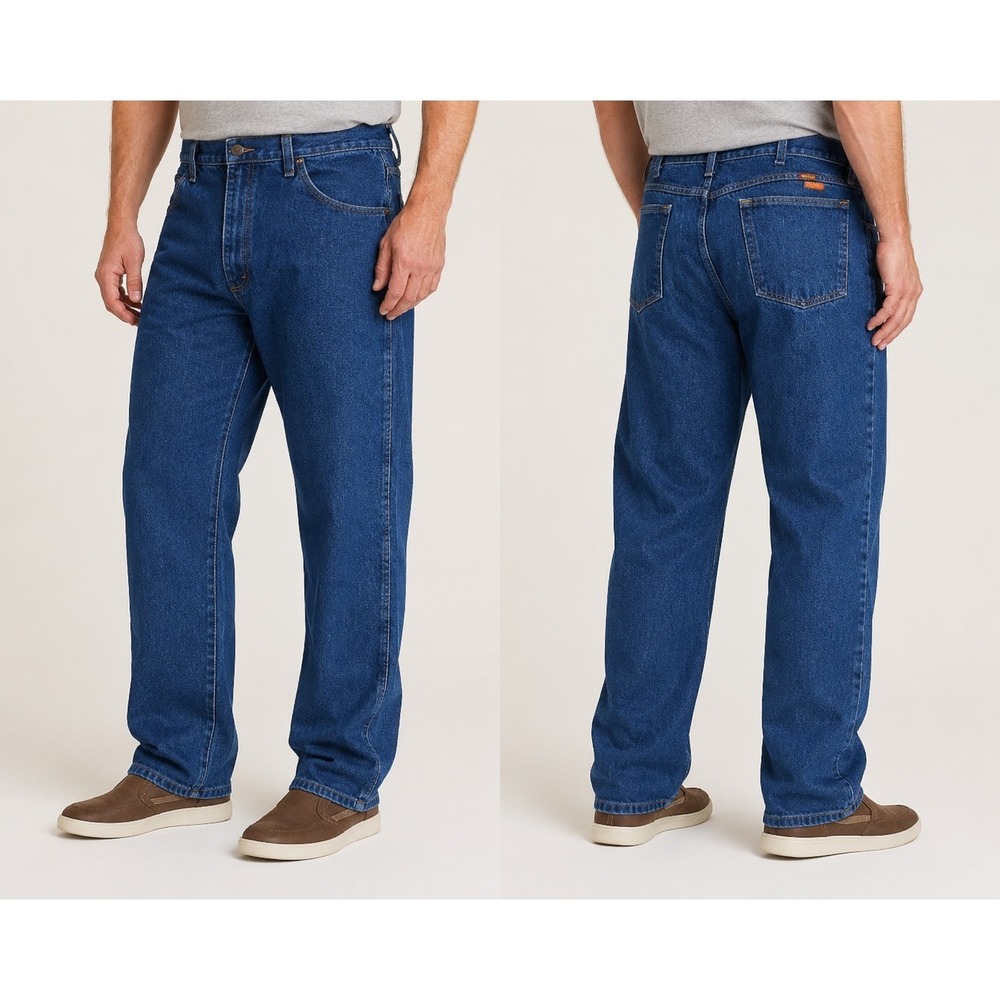 Rustler Men's Relaxed Fit Straight Leg Jeans Blue Denim Size 44x30